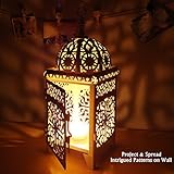 Ivenf Moroccan Style Matte Cream White Cast Iron Handmade Square Scrollwork Candle Lantern
