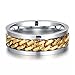 Topick Men's Fashion Stainless Steel 18k Gold Plated Width 8mm Spinner Chain-Shaped Ring