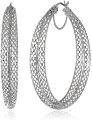 Sterling Silver Diamond Cut Mesh Click-Top Hoop Earrings