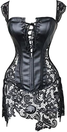 Geminigirl Women's Renaissance Steampunk Steel Boned Overbust Corset Dress 5XL
