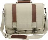 Khaki Vintage Leather & Canvas Military Pathfinder Laptop Shoulder Bag