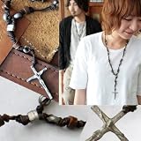 クロス アンティーク シルバー ロザリオ レザー ネックレス 亜鉛