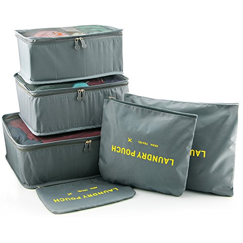 Bfun Luggage Packing Organizers Cubes Nylon Laundry Pouch 3 Cubes 3 Pouches Best Travel Accessories in Pack Pockets Ultra-thin