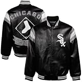 MLB Chicago White Sox Black Pleather Varsity Full Zip Jacket (Large)