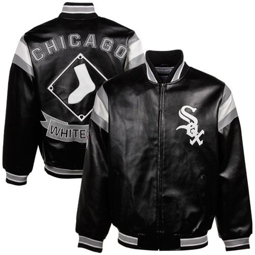 Chicago White Sox Black Pleather Varsity Full Zip Jacket (X-Large)