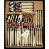 Horn Look Acrylic Ivory Color Laguiole Verdier Heavy Duty Menagere Cutlery Set 24 pc in Gift box