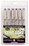 Sakura 1/4 Milli Meter Pigma Micron Pen Set #01, 6 Per Package-Black, Red, Blue, Green, Brown, Purple