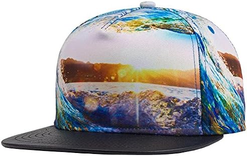 WELITY Men's 3D Print Canvas Flat Panel Leather Brim Hip Hop Snap Back Cap Hat