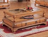 Distressed Oak Coffee Table with Storage Drawer and Glass Top By Coaster Furniture