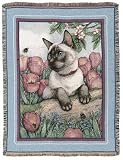 Tempting Tasha Siamese Cat Cats Cotton Tapestry Throw Blanket