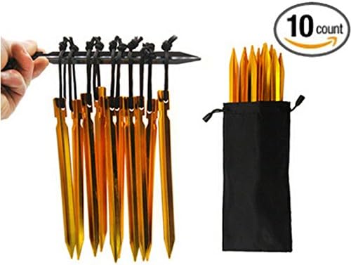 HAKOPEN 10 PCS Ground Hog Stake Kit / Tent Pegs / Tent Stake,Gold