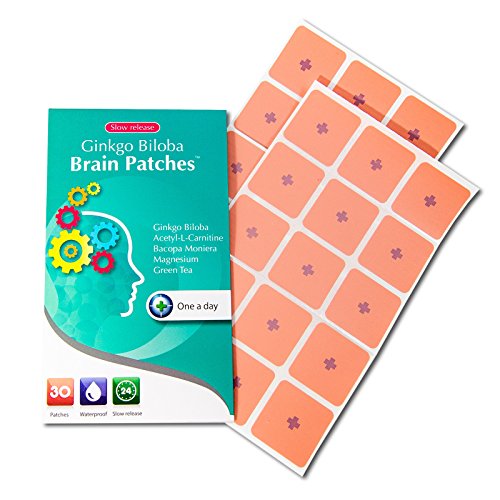 Ginkgo Biloba Brain Patches (30 Days Supply) - Contains (Ginkgo Biloba + Acetyle-l-carnitine + Bacopa Monnieri + Magnesium + Green Tea) - A Convenient Way to Boost Brain Functions, Focus, and Memory.