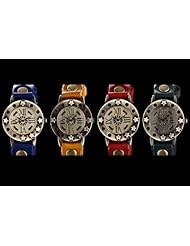 Youyoupifa Lady Round Face Vintage Roman Digital Alloy Dial Green Leather Strap Quartz Watch