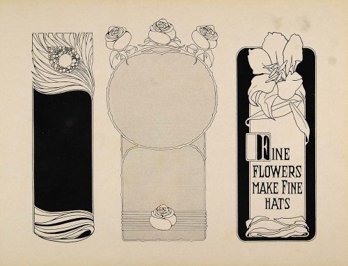 1910 Print Graphic Designs Template Art Nouveau Flowers - Original Print