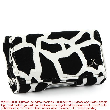 Premium Black White Leather Giraffe Design Horizontal Pouch Carry Case Magnetic Flap Belt Clip for Kyocera M1400 Laylo, LG CU720, GT365 Neon Etna, UN430 Wine II 2, Motorola A455 Rival, i890, VE465, VU30, W755, W766 Entice, V3, V3i, V3t, Nokia 2680, N75, 6600, PCD WP8990 Escapade, BlackBerry 8230 8220 Pearl Flip, Samsung M630 Highnote, R520 Trill, R600 Huell, U490 Trance, Sanyo 8500, Sony Ericsson W580i, W760a, TM506, ZTE C88