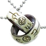 Amulet Tibetan Natural White Bone OM Love Couple or Friendship Set Magic Symbol Rings Lucky Charms Stainless Steel Necklaces