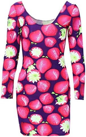 Women's 3D Galaxy Digital Leopard Prtinted Long Sleeve Midi Bodycon Dress(Red,M)