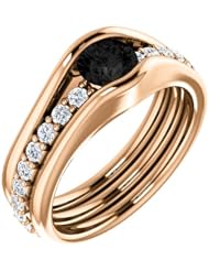 18K Rose Gold Round Cut Black and White Diamond Ring -- LIFETIME WARRANTY