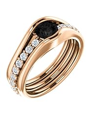 10K Rose Gold Round Cut Black and White Diamond Ring -- LIFETIME WARRANTY