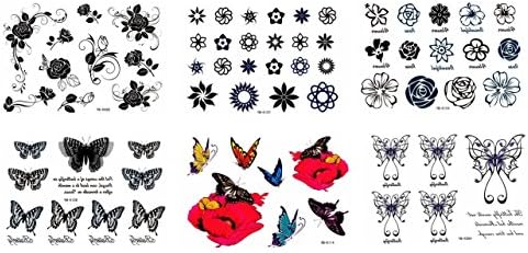 6pcs Assorted Butterfly &amp; Flowers Temporary Tattoos Sticker