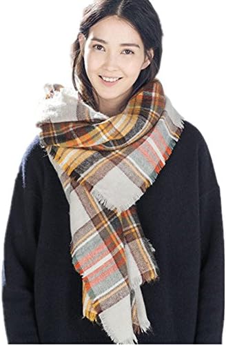 minycoo Women Stylish Soft Plaid Tartan Pashmina Large Scarf Wrap Shawl Blanket (Yellow Plaid)