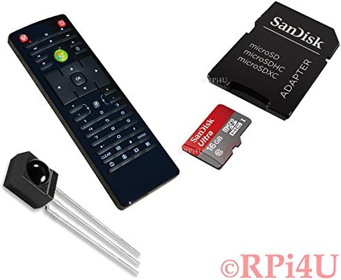 Raspberry Pi 16 GB MicroSD Card with OpenElec XBMC plus Infra Red IR Module and MCE Remote BUNDLE