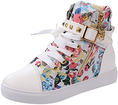 Lifeng Womens Canvas Lace-up Zipper Increat Confortable Sports Shoes(8 B(M) US, Pink-Flower)