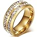 Mens Womens 8MM Titanium Stainless Steel High Polished 18K Gold Plated Channel Set Cubic Zirconia CZ Promise Engagement Band Unisex Gold Wedding Ring Comfort Fit, Size 10