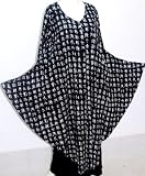 BLACK WHITE TOP BLOUSE ASIA MOTIF V HEM Fits -2X 3X 4X - B403S
