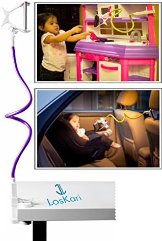 Gooseneck Cell Phone Clip Holder for Bed, Car, Desktop, Table Car With Gooseneck Flexible Long Arm CellPhone Clip Holder Stand for Smart Phones and GPS (Purple With White Clamps)