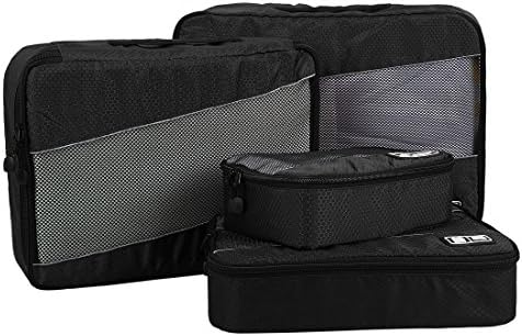4 Pc Black, Lightweight Travel Packing Cubes Organizer Set