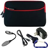 Gizmo Dorks Soft Neoprene Zipper Case (Black with Red Trim), LED Light, Screen Protector, and Charging Bundle with Carabiner Key Chain for the Barnes and Noble Nook Simple Touch Reader (Latest Generation)