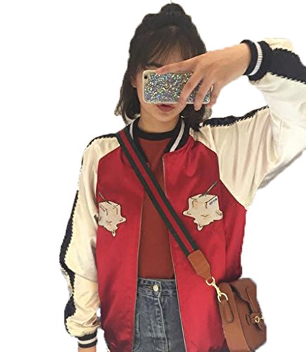 バイシン（BAISHUN）レディース 刺繍 ジャケット バイカラー 切替 カジュアル スタジアム ジャケット