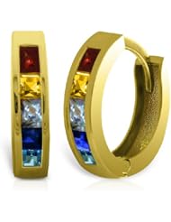14k Solid Gold Multi-colored Sapphire Huggie Earrings