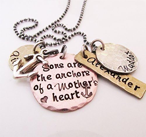 Mother Son Jewelry - Sons are the Anchors Necklace - hand stamped personalized gift for mom