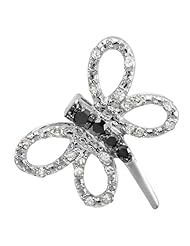 0.25 Carat (ctw) 10k White Gold Round Black and White Diamond Dragonfly Ladies Pendant
