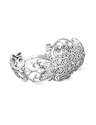 Relios Sterling Silver Heirloom Heart Cuff Bracelet