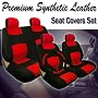 Universal Pu (Synthetic) Leather Car Seat Covers Set with Steering Wheel and Seat Belt Covers Red/black