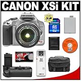 Canon EOS Digital Rebel XSi 12.2-Megapixel SLR Camera (SILVER) with Canon EF-S 18-55mm f/3.5-5.6 IS Zoom Lens + Canon BG-E5 Battery Grip + LP-E5 Battery + Case + Cameta Bonus Accessory Kit