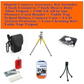 Fujifilm Finepix Jx200, Jx250, Jx280, Jx350, Jx400 Digital Camera Accessory Kit Includes 4 Inch Extend to 7 Inch Heavy Duty Mini Tripod + USB 2.0 All in One Memory Card Reader + Table Top Tripod Deluxe Camera Case + LCD Screen Protector + Lens Cleaning Kit+ Table Top Tripod