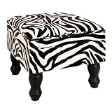 Footstool Leather and Wood Zebra Print with Storage Space 16w,14h 72041