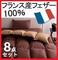 フランス産フェザー100% (セミダブル) 羽根布団8点セット ブラウンベージュ