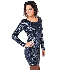 Long Sleeves Sequined Plunging Neck Scoop Neck Bodycon Dress/Mini Dress 