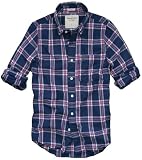 Abercrombie & Fitch Mens Plaid Muscle Fit Shirt, Navy/pink