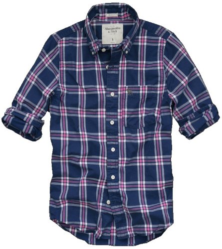 Abercrombie & Fitch Mens Plaid Muscle Fit Shirt, Navy/pink