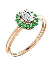 10K Rose Gold Oval Cut Diamond and Emerald Flower Inspired Ring -- LIFETIME WARRANTY
