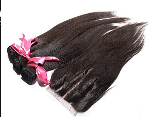 Junhair 3 Way Part 1Pc 4x4 lace closure with Virgin Mongolian Remy Human Hair 3 Bundles Hair Wefts Mixed Length 4Pcs Lot Natural Straight Natural Color Can be Dyed