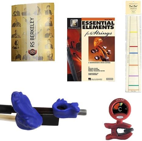 Violin Players Instructional Pack (For 1/2 Size Violin) Essential Includes: Blue Bow Hold Buddies, Don't Fret Position Indicator for 1/2 Violin, Folder, Essential Elements Book 1 & Tuner