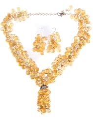Fine Cut Citrine Drops Necklace with Matching Earrings - Sterling Silver