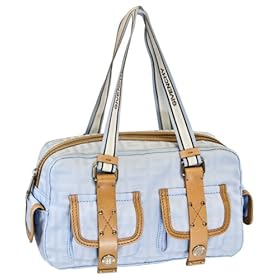 Givenchy Blue Fabric And Beige Leather Boston Bag